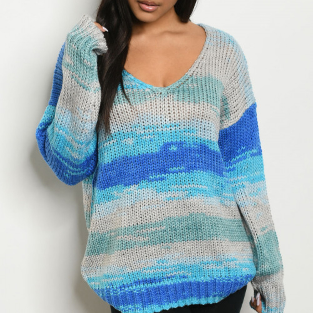 BLUE KNIT WOMENS SWEATER WINTER